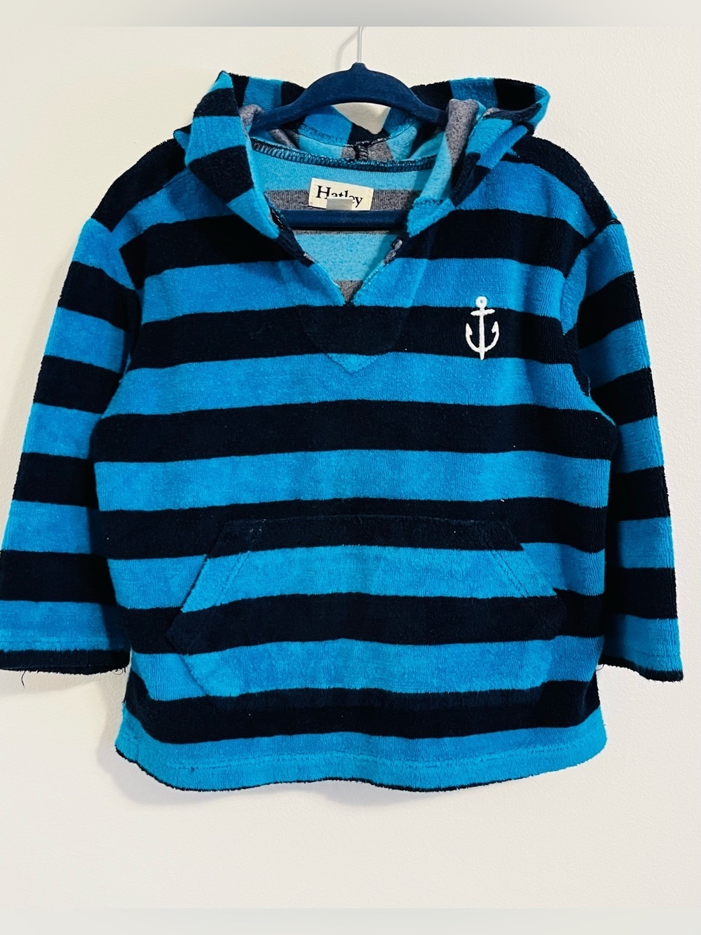 Hatley Striped Hooded Terry Cloth Pullover Sweatshirt Swim Toddler Boys 2 Blue